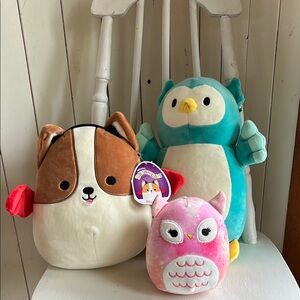 Squishmallows Lot, Dog, Owls, Cute Animal Plush Toy Set